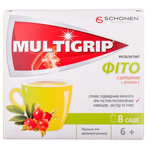 Мультигрип Фито с шиповником + витамин С с цинком порошок для орального раствора в саше 8 шт