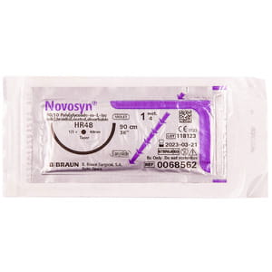 Шовный материал хирургический Novosyn (Новосин) (викрил) размер USP1 (4) длина 90 см, игла колющая 48 мм, 1/2 круга, цвет фиолетовый артикул HR48 1 шт