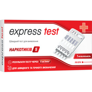 Тест мультипанель Express Test (Експрес тест) для одночасного визначення 5 наркотиків (маріхуана, екстезі, опіати, метамфетамін, амфетамін) в сечі 1шт