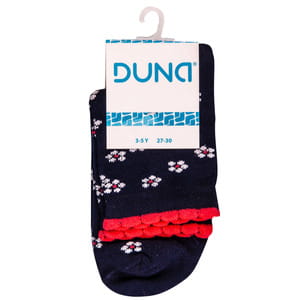 Носки детские DUNA (Дюна) 958 с цветочками демисезонные хлопковые цвет темно-синий размер (стопа) 18-20 см 1 пара