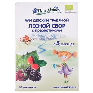 Чай детский FLEUR ALPINE (Флёр Альпин) Organic травяной Лесной сбор с пребиотиками в пакетах по 1,5 г 20 шг