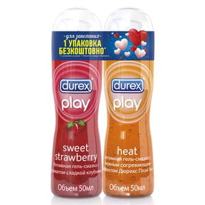 Набор DUREX (Дюрекс) Гель-смазка интимная лубрикант Play Sweet Strawberry 50 мл + Гель-смазка интимная лубрикант Play Heat 50 мл