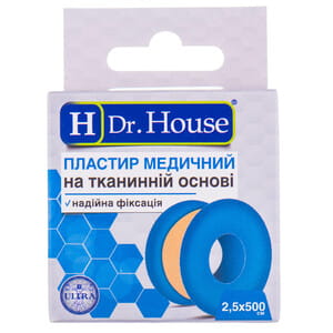 Пластир медичний Dr. House (Доктор Хаус) тканий катушечний пластик з підвісом розмір 2,5 см х 500 см 1 шт