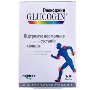 Глюкоджин таблетки для нормалізації фукціонування суглобів та хрящів 3 блістера по 10 шт