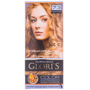 Крем-краска для волос GLORIS (Глорис) цвет 7.3 Светло-русый на 2 применения: крем-краска 25 мл + окислитель 25 мл + шампунь 15 мл + маска 15 мл