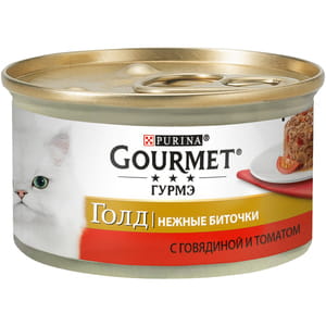 Консерва для котов PURINA (Пурина) Gourmet Gold (Гурмэ голд) Нежные биточки с говядиной и томатом 85 г
