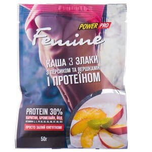 Каша 3 злака POWER PRO (Павер про) FEMINE 30% протеина с персиком и сливками 50 г