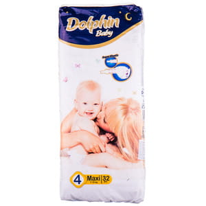 Підгузки для дітей DOLPHIN BABY (Долфін Бебі) 4 Maxi (Максі) від 7 до 18 кг 32 шт