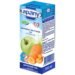 Сок фруктовый детский КАРАПУЗ морковно-яблочный без сахара с 4-х месяцев 200 мл