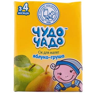 Сок детский ЧУДО-ЧАДО яблочно-грушевый с мякотью и сахаром с 4 месяцев 200 мл