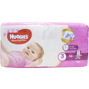Подгузники для детей HUGGIES (Хаггис) Ultra Comfort (Ультра комфорт) 3 для девочек от 5 до 9 кг 56 шт