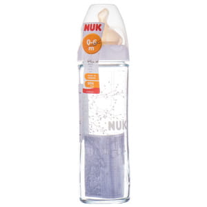 Бутылочка для кормления NUK (Нук) First Choice New Classic Первый выбор стеклянная 240 мл с латексной соской р.1 (0-6 месяцев) M (среднее отверстие)