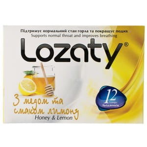 Льодяники для горла Lozaty (Лозаті) зі смаком меду та лимону блістер 12 шт