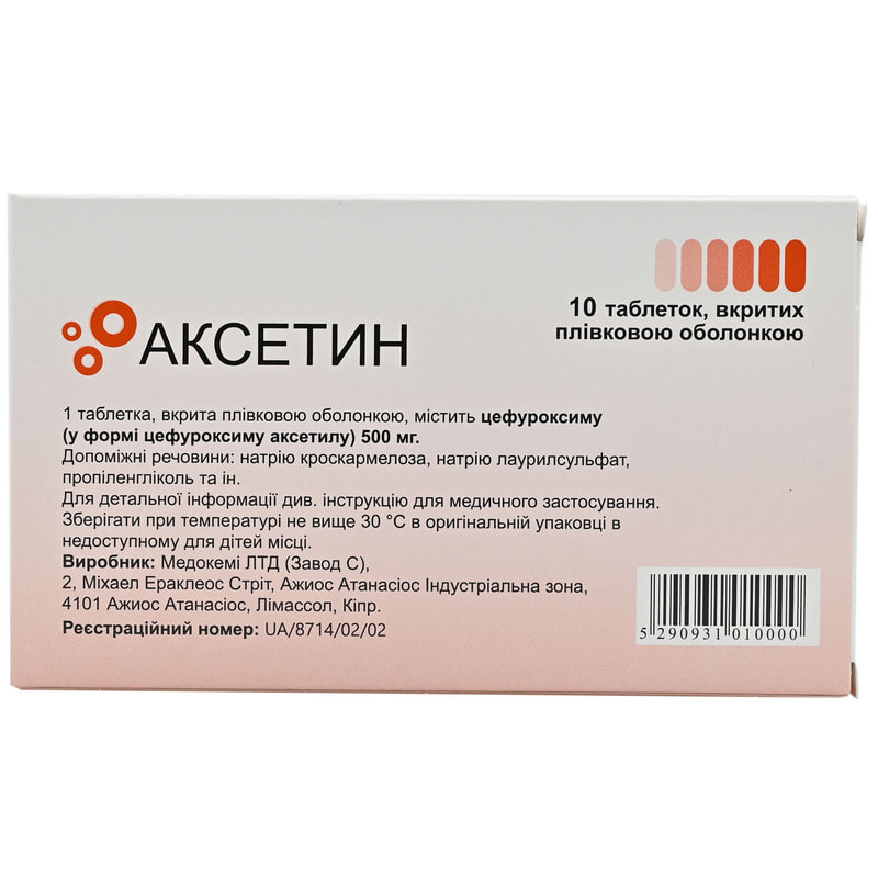 Аксетин таблетки покрытые пленочной оболочкой по 500 мг стрип 10 шт .