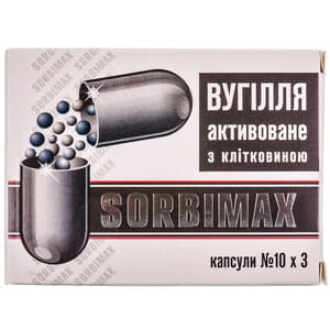 Капсули для очищення і виведення токсинів з організму Сорбимакс 3 блістера по 10 шт