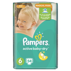Подгузники для детей PAMPERS Active Baby (Памперс Актив Бэби) Extra Large (Экстра ладж) 6 от 15 кг 54 шт