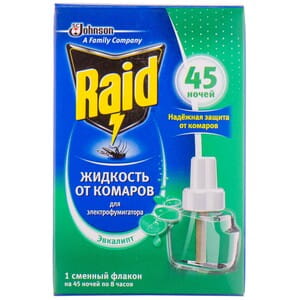 Жидкость от комаров RAID (Рейд) для электрофумигатора 45 ночей с эвкалиптом