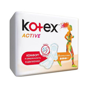 Прокладки гигиенические женские KOTEX (Котекс) Active Normal Plus (Актив Нормал Плюс) ультратонкие 8 шт