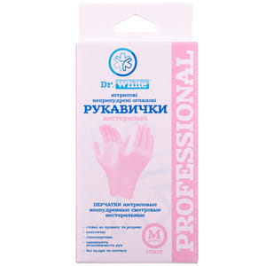 Перчатки Dr.White Professional (Др.Вайт Профешинал) смотровые нитриловые неприпудренные нестерильные розовые размер M 5 пар