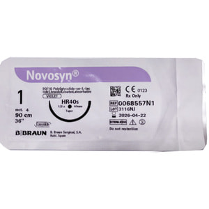 Шовный материал хирургический Novosyn (Новосин) (викрил) размер USP1 (4) длина 90 см, игла колющая 40 мм,1/2 круга, цвет фиолетовый артикул HR40s 1 шт